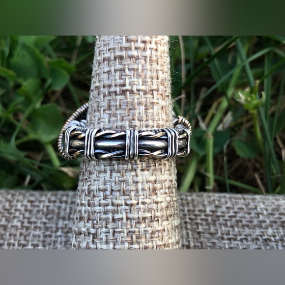 Prehnite Wire Wrapped Ring Sterling Silver & Gold Fill Size 8 1/2 8.5 Oxidized - Picture 2 of 3